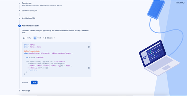 Initialize Firebase in your App
